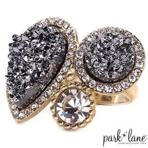 Park Lane Jewelry ASPEN Statement Ring Hematite Gray Druzy Crystal Gold Size 5